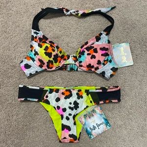 Luli Fama Salty Skin Mesh Underwire Halter Top And Mesh Cutout Bottom Si…